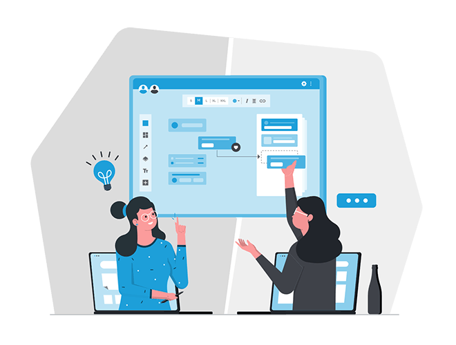 Illustration of two professional call centre staff planning the perfect campaign for a lucky client. Could that be you?