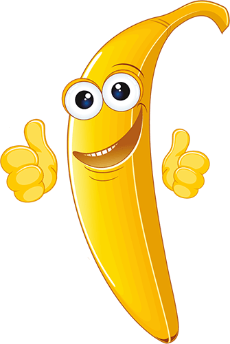 Cartoon picture of a very happy banana with his thumbs up - now there's a friendly thing!